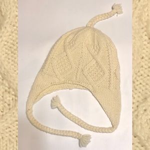 Cream Knit Women's Hat with Braided Tassels